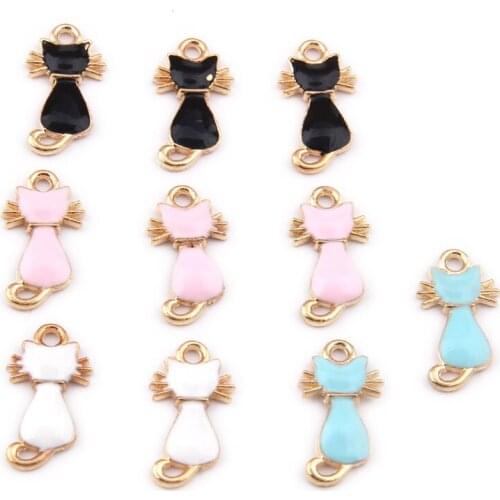 10Pcs/lot Trendy Alloy Cat Enamel Charms Lovely DIY Animal Pendant Handmade Jewelry Dangle Charms For Necklace Bracelet