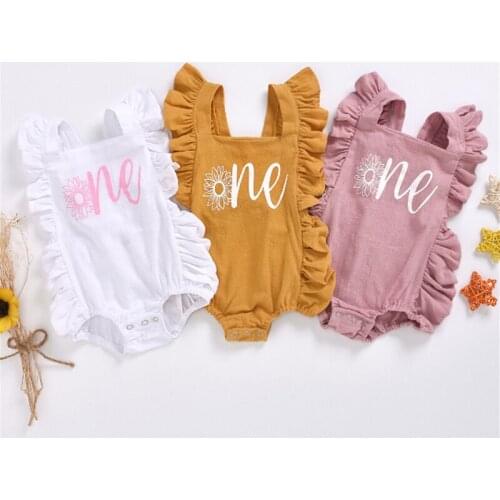 0-24M Newborn Kids Baby Girl Sunflower Romper Ruffles Short Sleeve Jumpsuit Outfit Clothes Backcross Little Girl Letter Birthday