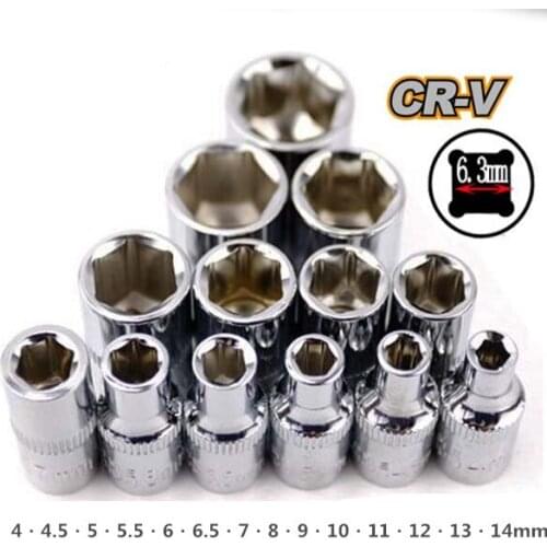 14PCS 6.3mm 4-14mm Heavy Duty Hexagon Socket Ratchet Wrench Head Sleeve Torque Spanner Auto Repairing Tool Hardware Part