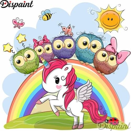 Dispaint Full Square/Round Drill 5D DIY Diamond Painting "Unicorn owl scenery" 3D Embroidery Cross Stitch 5D Home Decor A12642