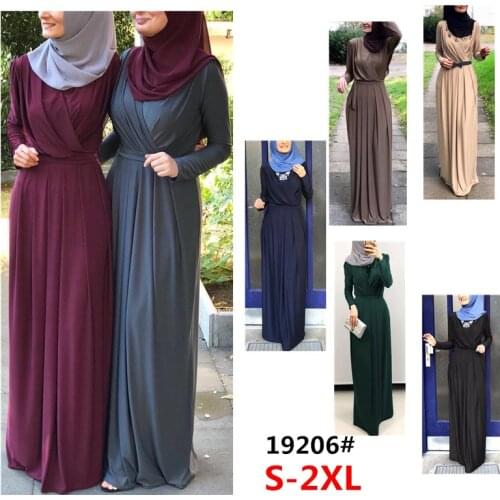 New Abaya Dress V-neck Lace Up Pleated Floor Length Skirt Abaya Turkey Long Dresses for Muslim Women