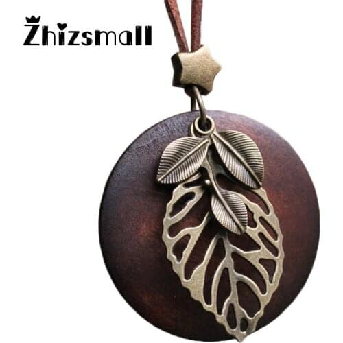 New vintage leaf woman statement Necklaces Fashion Jewelry Wooden pendant necklace for women girls long necklace Sweater chain