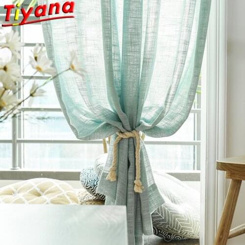 Solid Green Cotton Linen Tulle Curtains for Living Room Sheer Tulle for Kitchen Balcony Customizable Green Yarn W-ZH061*VT