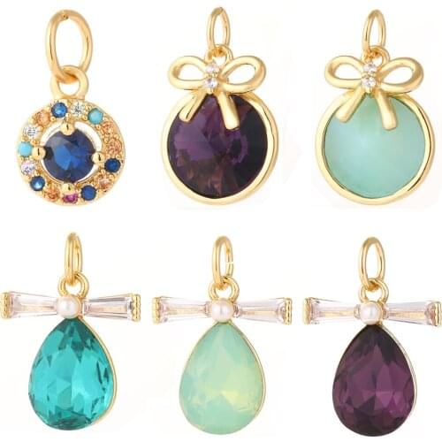 Imitation Gem Pendant Charms for Jewelry Making Bulk Charm Pendant Diy Designer Charms for Earrings Necklace Bracelet Copper
