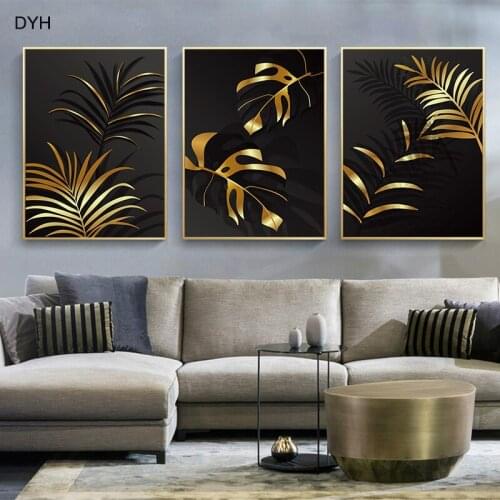 Luxury Black Golden Texture posters Tropical Leaves Wall Art Prints Canvas Painting Modern Art Mural Living Room Decoretion