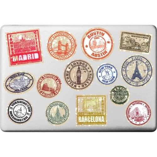 World Classic Building Postmark Travel Laptop Sticker for Macbook Surface Mini Notebook Suitcase Guitar Skateboard Car Sticker