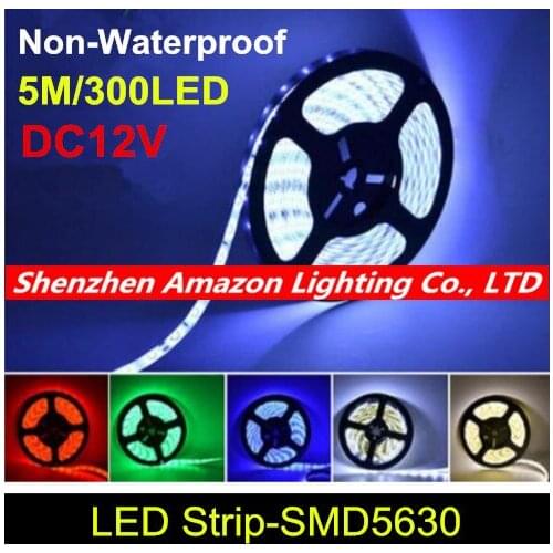 Super Bright LED Strip Light 5630 5M 300LED Non Waterproof DC12V Flexible LED Strip,60LED/m, Warm white,Cold White Free Shipping
