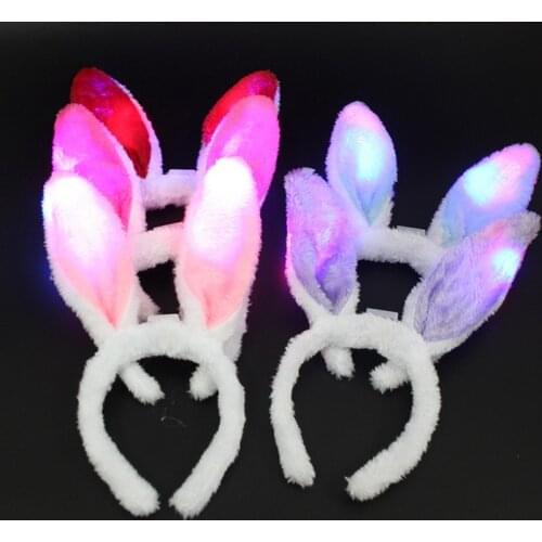 LED Light Luminous Rabbit Ears Flashing Bunny Ears Headdress Head Hair Band Hoop Toy Kid Birthday Party Supplies S2017302