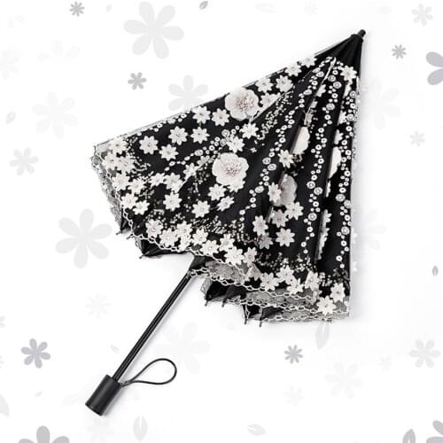 Ultraviolet-proof Embroidery Umbrella Quality Dual-Folding semi-Automatic Umbrella Rain Women Travel Compact wedding Umbrella