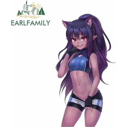 EARLFAMILY 13cm x 6.9cm for Girl with Cat Ears High Ponytail Waterproof Car Stickers Cartoon Window Decal for Laptop Motorcycle