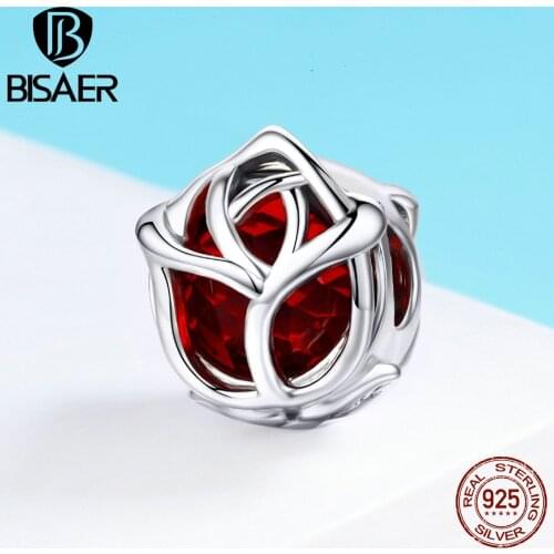 High Quality 100% 925 Sterling Silver Romantic Rose, Flower Red Beads Fit Charms Bracelets & Bangles Sterling Silver Jewelry