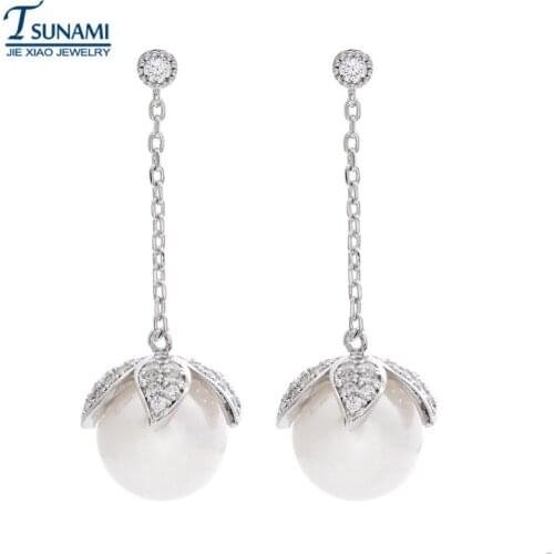High quality tassel luxury zircon pearl earrings Swing the pearls wholesale earrings for all European women