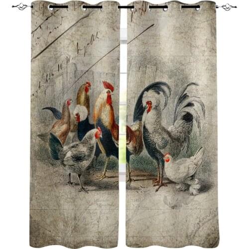 Farm Rooster Chicken Retro Illustration Curtains for Living Room Children Bedroom Decoration Home Kitchen Product Windows Drapes