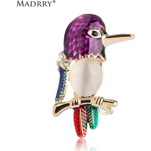 Madrry Colorful Enamel Birds Brooches For Women Kids 3 colors Opal Alloy Broches Pins Suit Hijab Lapel Pin Hat Accessories Gifts