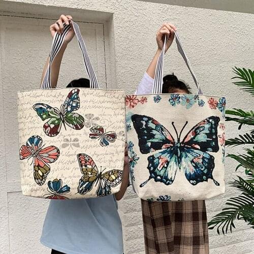 Chinese Style Women Handbag Ethnic Summer Fashion Bag Reusable Shopping Bag Ladies Tote Shoulder Bags Printing Cross-body Bags