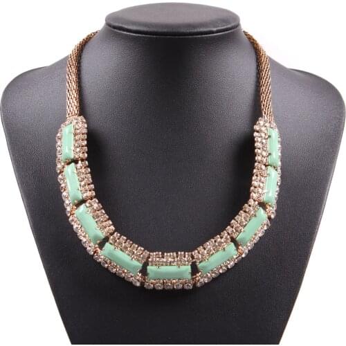 2021 Fashion New Gold Color Chain Statement Necklace Florate Brand Glass Rhinestone Acrylic Choker Jewelry for Women