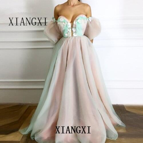 Robes de soirée formelles 2020 a-ligne chérie Tulle fleurs perles élégant islamique dubaï caftan saoudien arabe longue robe de s