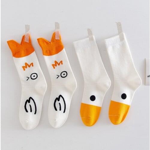 1 Pairs of Cute Socks Japanese Kawaii Harajuku Socks Women Cotton Korean Cartoon Ducks Funny Socks EUR35-40