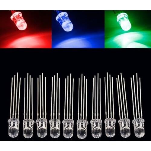 10pcs/lot 5MM 4PIN RGB Common Anode LED Emitting Diodes Round Clear Lights Lamp