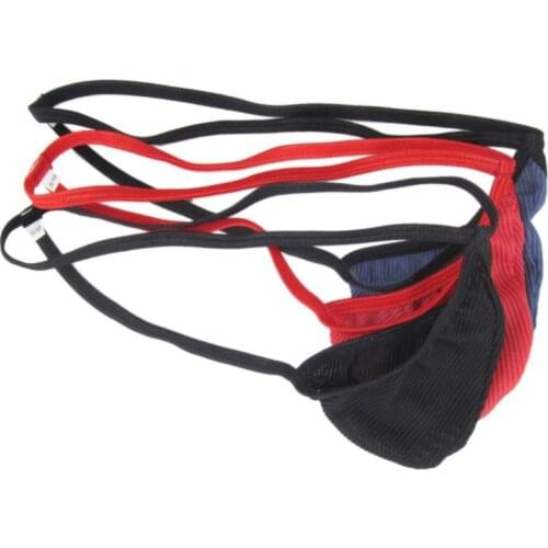 3 pcs pack Mens G204Q String Pouch Posing Thong Teardrop Rib Stripe Semi C-thru