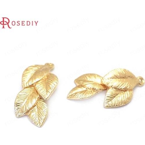 37619)10PCS 16x8MM 24K Gold Color Brass Tree Leaf Leaves Charms Pendants Jewelry Making Supplies Diy Findings Accessories