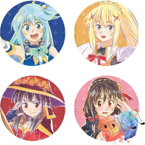 50mm KonoSuba Gods Blessing on this Wonderful World Anime Badge Aqua Darkness Megumin Yunyun Art Ver. Metal Badge Brooch Pins