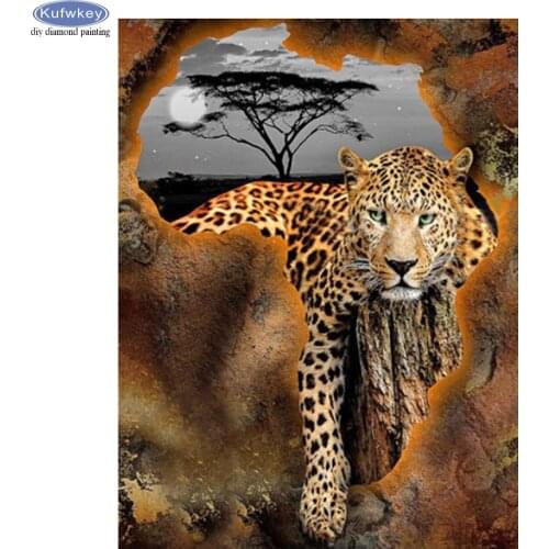 5D DIY Diamond Painting Leopard the landscape sunrise cross stitch full square round diamond mosaic embroidery Africa animals