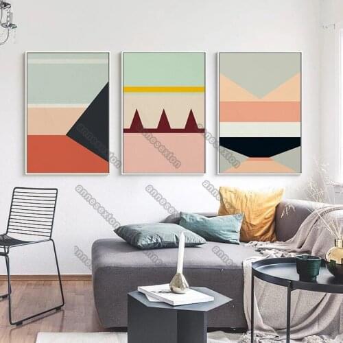 Nordic Style Abstract Irregular Geometric Patterns Black Red Blue Brown Colors Canvas Painting Posters for Home Rooms Wall Decor
