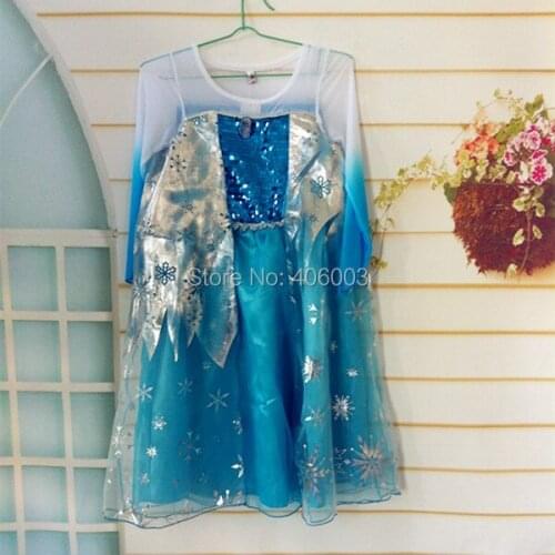 Free Shipping Children Party Princess Dress Sequined Cosplay Costume For Girls Anna Elsa Costume