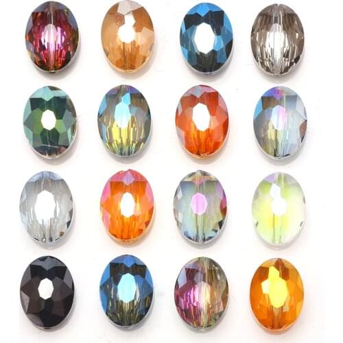 30pcs Natural Stone Beads Black 9x12mm Faceted Glass Oval Beads Plated Crystal Jewelry DIY Making Charms Necklace Accessories