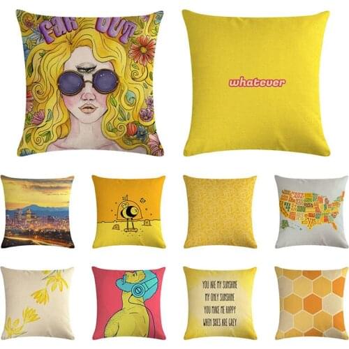 Cartoon People Cat Flower Cushion Cover Yellow and Black Pillow Case Minimalist Style Pillow Covers Bedroom Decoration ZY1375