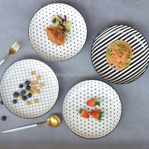 8 inch simple black and white patten dinner plate accent plate shalow disk deep diskTableware
