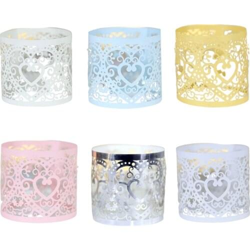 50PCS Love Heart Laser Cut Paper Napkin Ring Napkin Flower Buckle Holder Wedding Banquet Dinner Christmas Home Party Table Decor