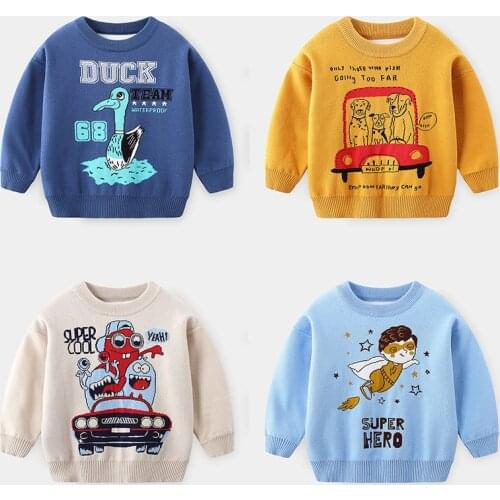 Kids Children Pullover Sweater Autumn Winter Boys Cartoon Dinosaur O-neck Top Children Knitted Jumper Sweaters Tops Clothing