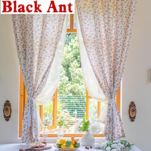 Pastoral Floral Double Short Curtains For Kitchen Half-Sheer Curtains Door Cabinet Window Blinds Drapes Rod Pocket DL-JD1055