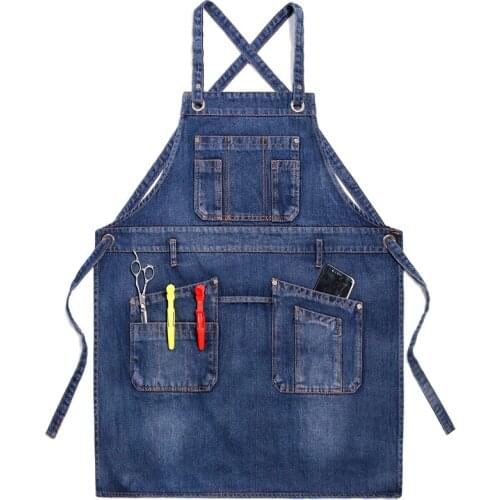 Denim apron Korean fashion barista milk tea shop baking men and women work clothes barber nail art custom printing