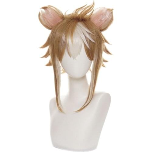 Genshin Impact Gorou Cosplay 35cm Brown Wig Cosplay with Ears Anime Cosplay Wigs Heat Resistant Synthetic Hair Halloween Wigs