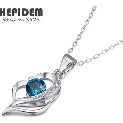 HEPIDEM 100% Really Topaz Pendant Necklace Women 925 Sterling Silver Natural Blue Gemstones Choker Statement with Chain H006