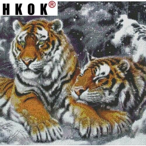 HKOK 5G DIY Diamond Painting Animals With Square Rhinestones Diamond Embroidery Tiger Winter Cross Stitch Mosaic Home Decoration