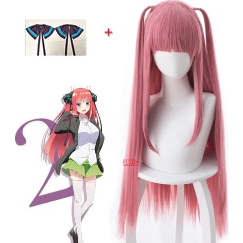 Anime The Quintessential Quintuplets Nakano Nino Cosplay Girls Long Wig Hairpin Synthetic Hair Wig Cap Halloween Party Role Play