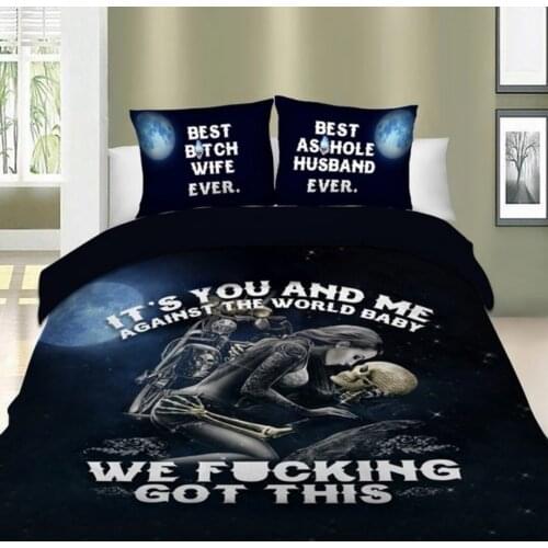 Fashion 3d Beauty and Skull Digital Printing 100% Polyester Duvet Cover Sets 1 Quilt Cover + 1/2 Pillowcases US/EU Size