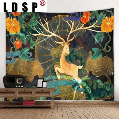 LDSP Cartoon Deer Natural Landscape Tapestry Hanging Covering Rugs Background Cloth Beach Mat Blanket Art Bedroom