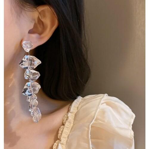 SRCOI Fashion Irregular Geometric Transparent Acrylic Long Drop Earrings Exaggerated Female Daily Party Tassel Earrings 2021