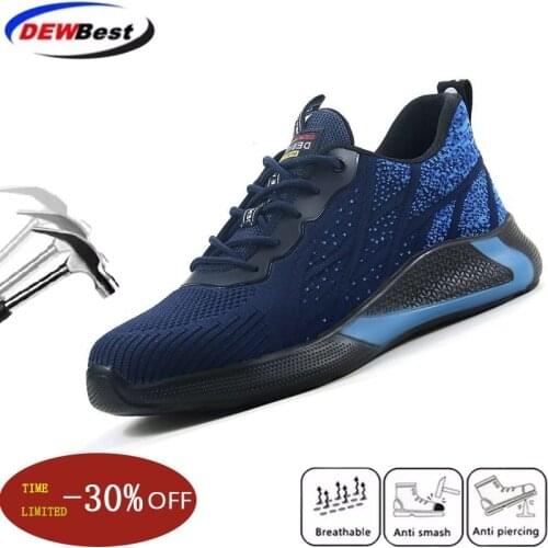 New mens safety shoes breathable wear-resistant fly-woven surface safety protection anti-smashing anti-piercing work shoes