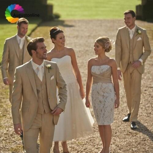 Champagne Wedding Men Suits Slim Fit Groom Wear Terno Tuxedos 3 Pieces (Jacket+Pants+Vest) Groomsman Prom Costume Homme Blazer