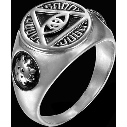 Mens Stainless Steel Freemason Illuminati Triangle Masonic Rings Punk Masonic Jewelry