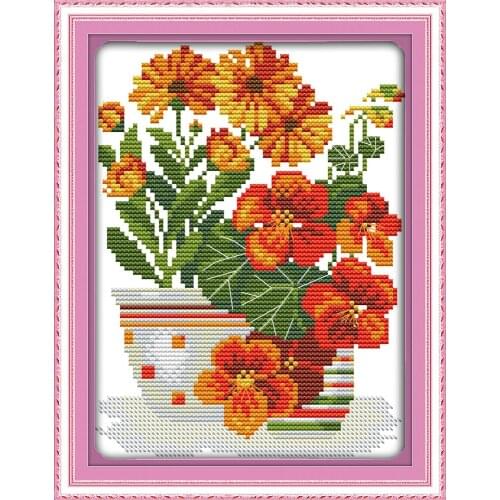 Potted flower series cross stitch kit flowers pattern 14ct 11ct printed cloth DIY hand embroidery set craft handmade needlework