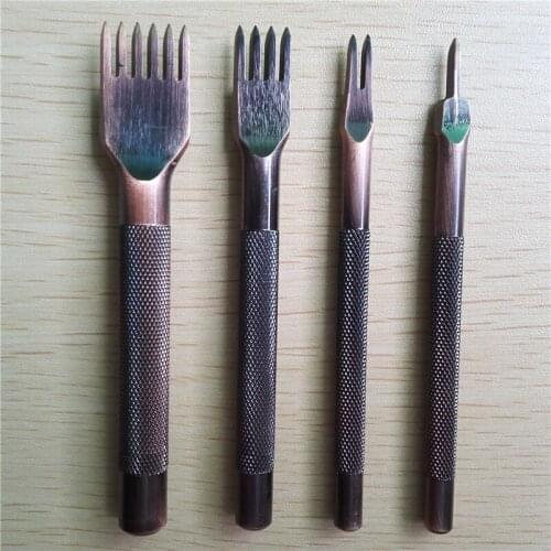 New 3mm Set of 4 Leather Craft Tools Retro colors Hole Punches Stitching Tool 1+2+4+6 Prong