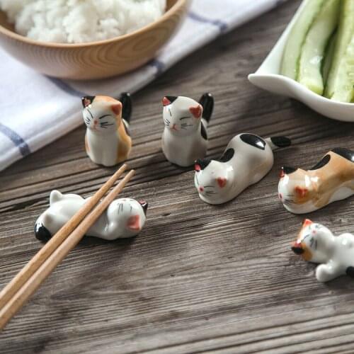 Set Cute Cat Ceramic Chopsticks Holder Japanese Ceramic Chopsticks Care Ceramic Lucky Cat Home Kitchen Tableware