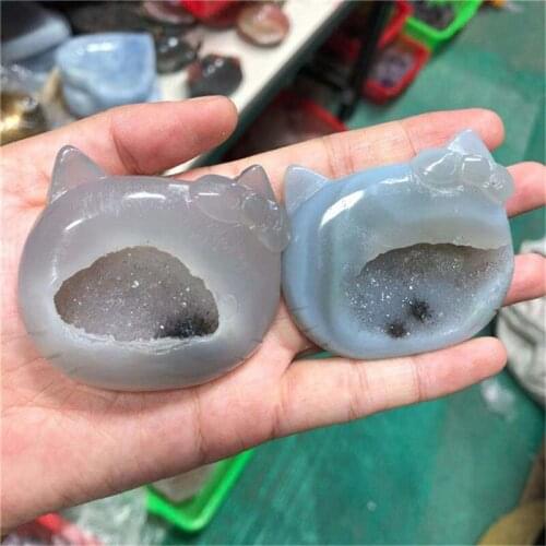 Natural Carved Animals Agate Geode Pretty Cat Crystals Healing Gemstone For Christmas Decoration